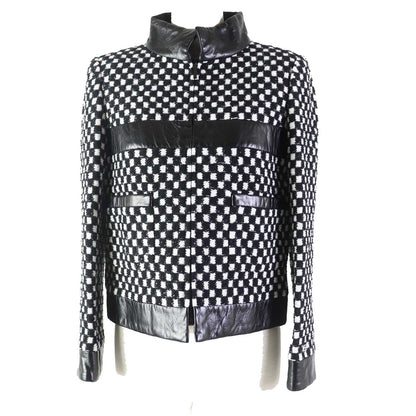 CHANEL Other outerwear P57185 Outer: 59% nylon, Outer: 41% polyester, Lining: 100% silk, Other: 100% lambskin Other: 100% cotton Black White Tweed jacket Women 34