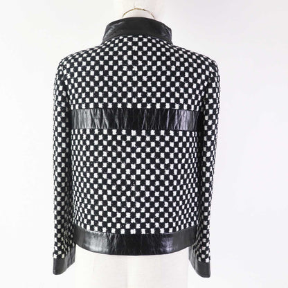 CHANEL Other outerwear P57185 Outer: 59% nylon, Outer: 41% polyester, Lining: 100% silk, Other: 100% lambskin Other: 100% cotton Black White Tweed jacket Women 34