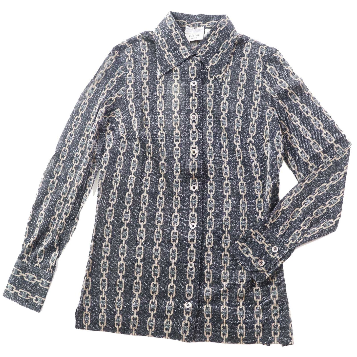 CELINE Long sleeve shirt 50% glitter, 50% SINTETICA Black beige Women 38