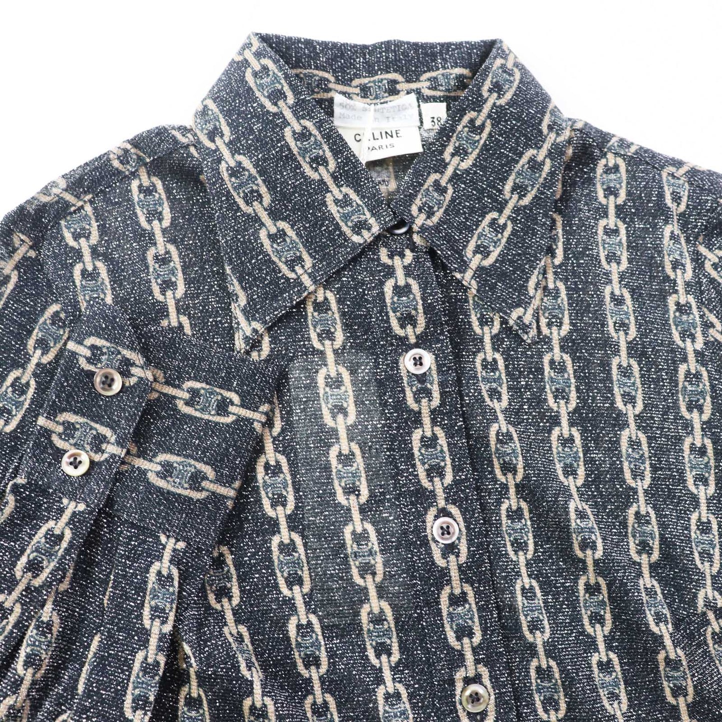 CELINE Long sleeve shirt 50% glitter, 50% SINTETICA Black beige Women 38