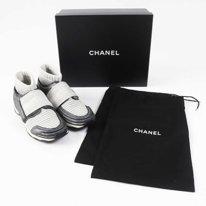 CHANEL sneakers G33070 knitted leather gray 37 1/2
