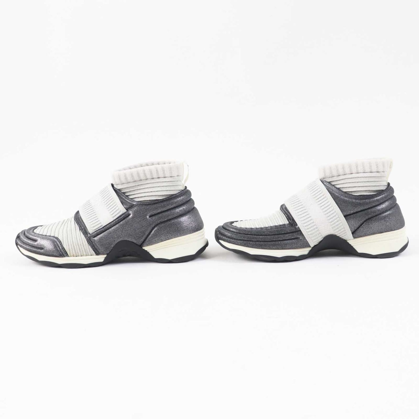CHANEL sneakers G33070 knitted leather gray 37 1/2