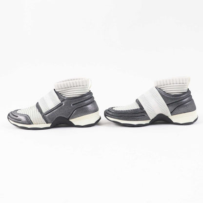 CHANEL sneakers G33070 knitted leather gray 37 1/2
