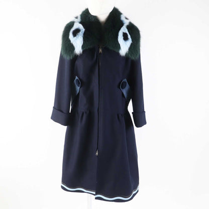 FENDI coat FF8246 Outer material: 87% wool, Outer material: 10% cashmere, Outer material: 3% polyurethane, Other material: 100% silk, Fur: Fox Leather: Lamb Navy Women 42