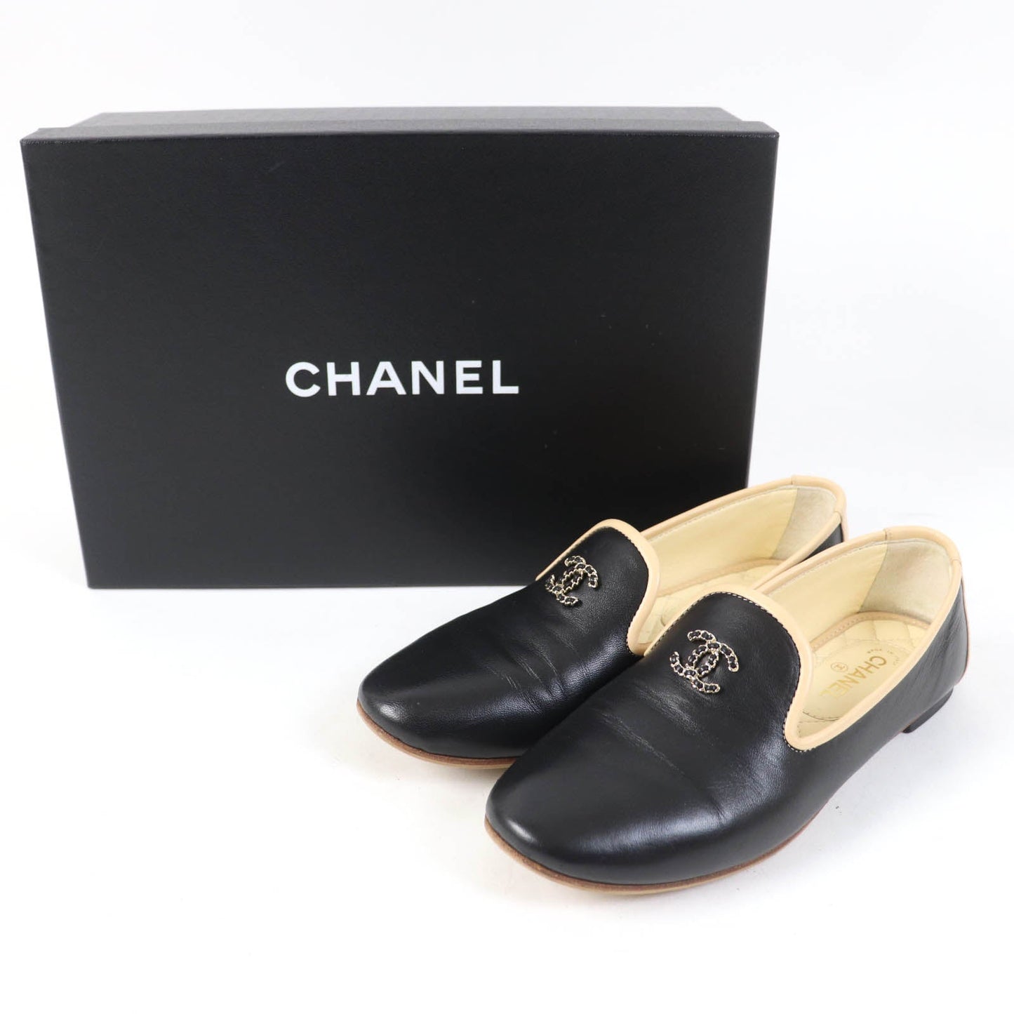 CHANEL Leather shoes 17G G31630 Main: Leather Black beige Women 34 1/2 C