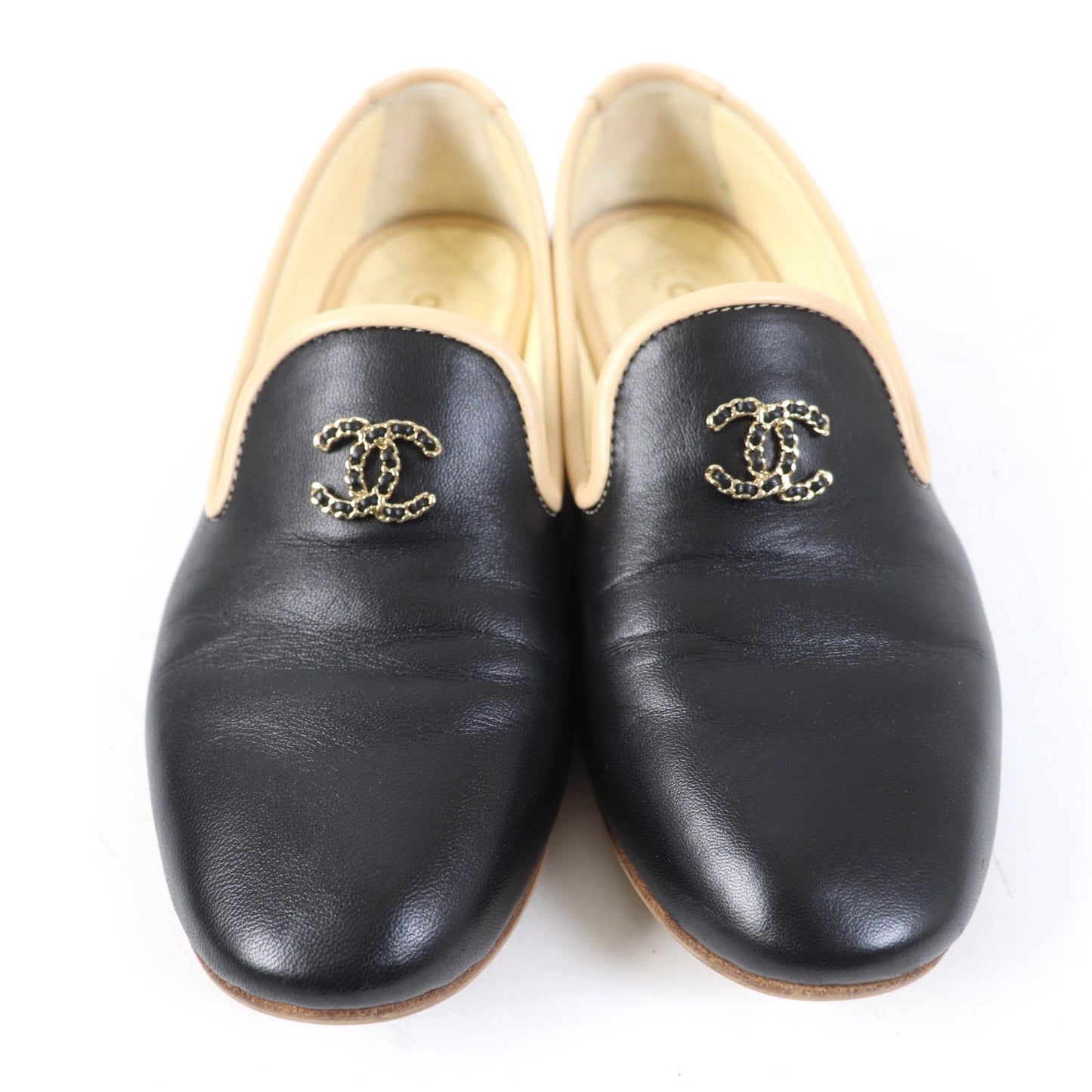 CHANEL Leather shoes 17G G31630 Main: Leather Black beige Women 34 1/2 C