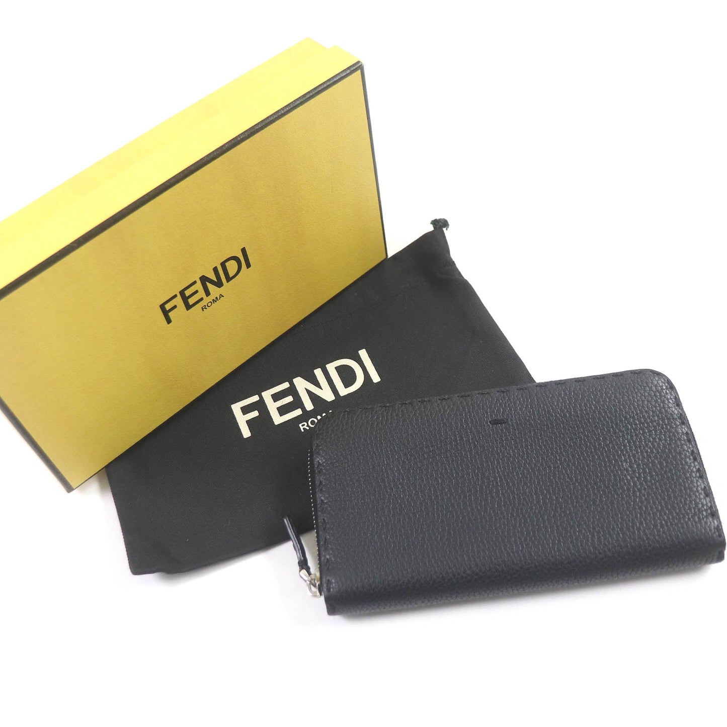 FENDI Long Wallet Purse 7M0210 Main: Leather black Celeria mens