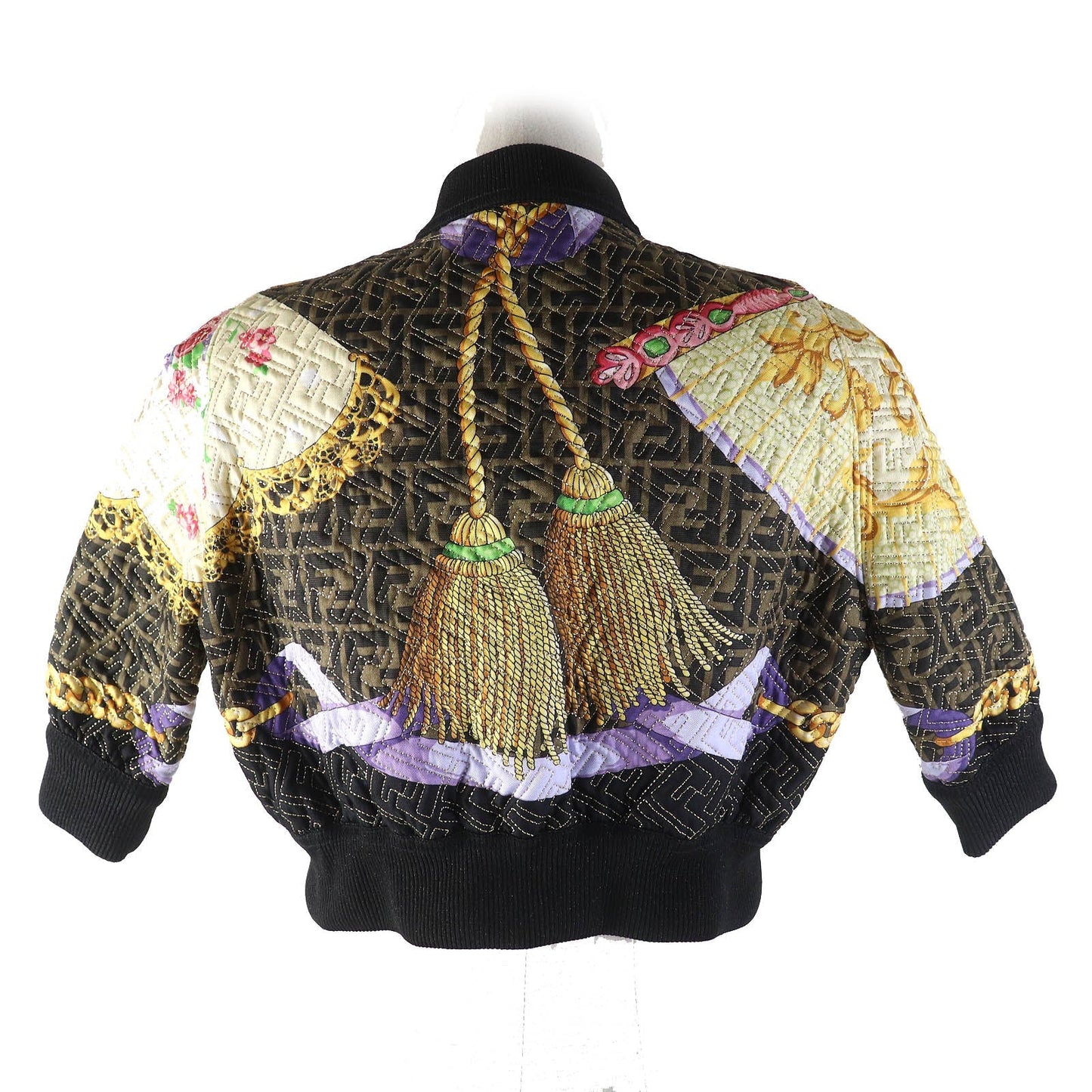 FENDI Jacket FJ7258 Outer: 100% silk, Lining: 100% silk, Trim: 69% polyester, 27% nylon, 4% polyurethane Brown Yellow type Black Multicolor Women 36
