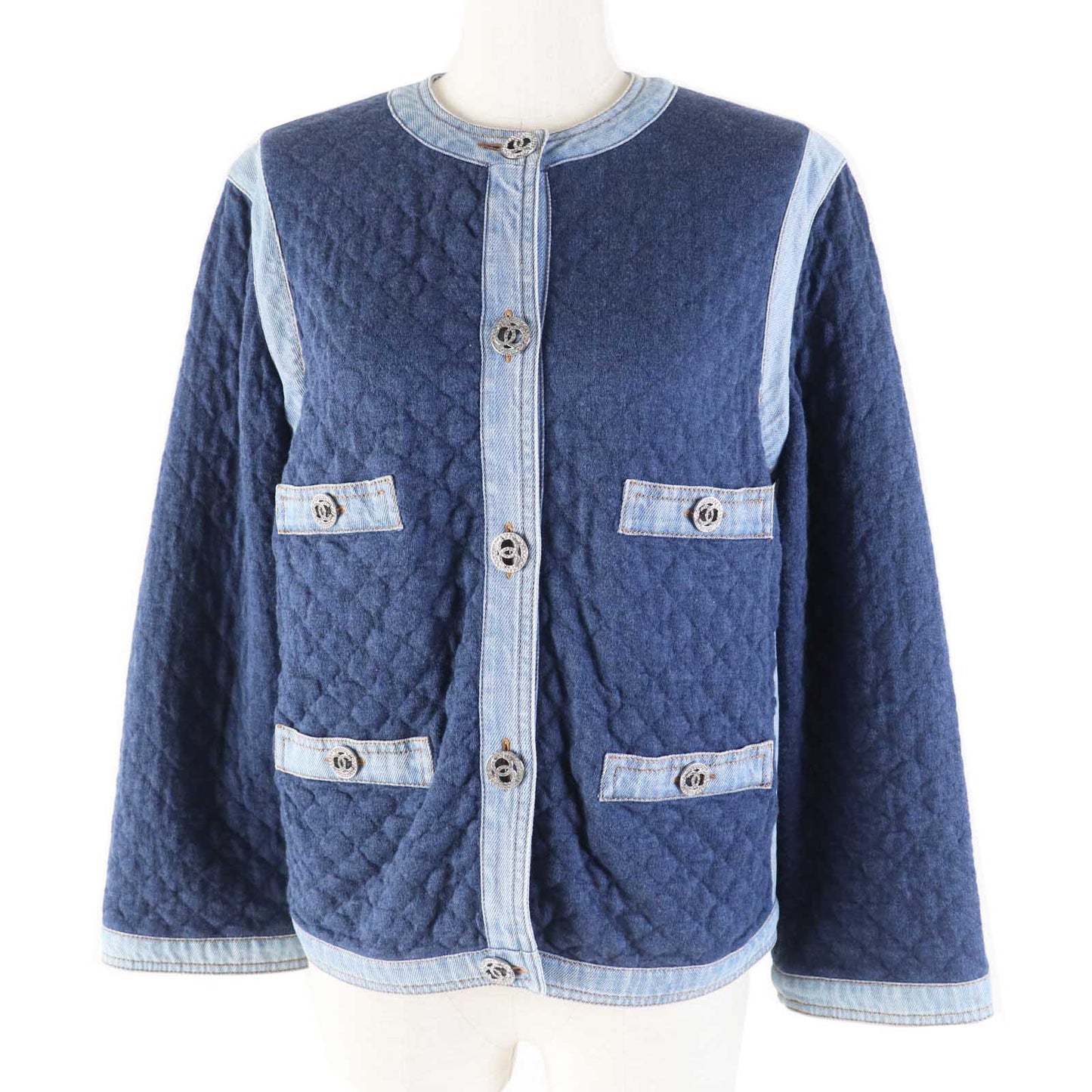 CHANEL No color jacket 20P P63016 Outer material: 82% cotton, Outer material: 15% viscose (rayon), Outer material: 3% polyester, Part: 100% cotton Navy light blue Women 34