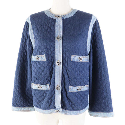CHANEL No color jacket 20P P63016 Outer material: 82% cotton, Outer material: 15% viscose (rayon), Outer material: 3% polyester, Part: 100% cotton Navy light blue Women 34