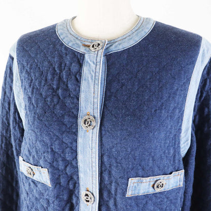CHANEL No color jacket 20P P63016 Outer material: 82% cotton, Outer material: 15% viscose (rayon), Outer material: 3% polyester, Part: 100% cotton Navy light blue Women 34
