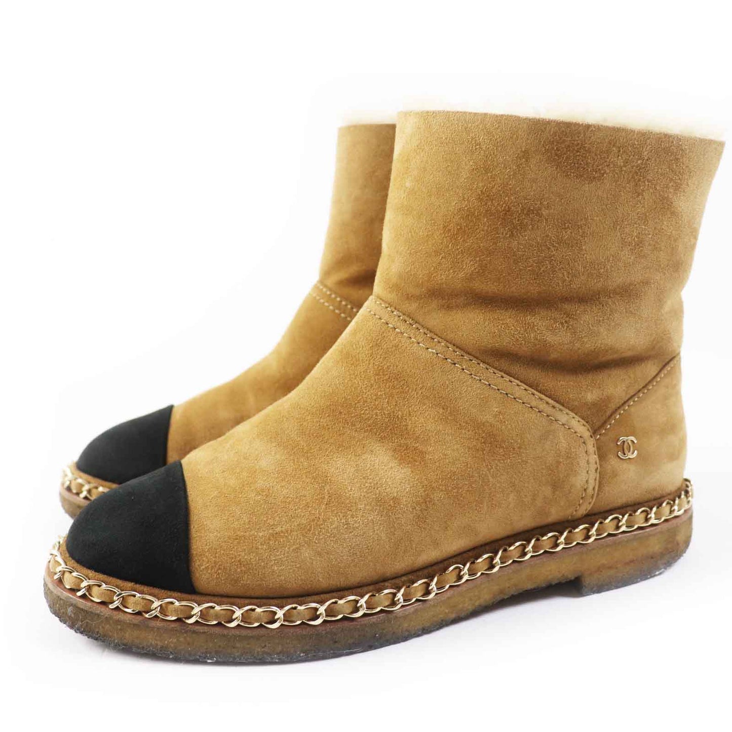 CHANEL short boots 18B G34113 Main: suede leather, Main: mouton Brown black Women 37