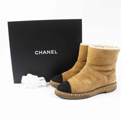 CHANEL short boots 18B G34113 Main: suede leather, Main: mouton Brown black Women 37