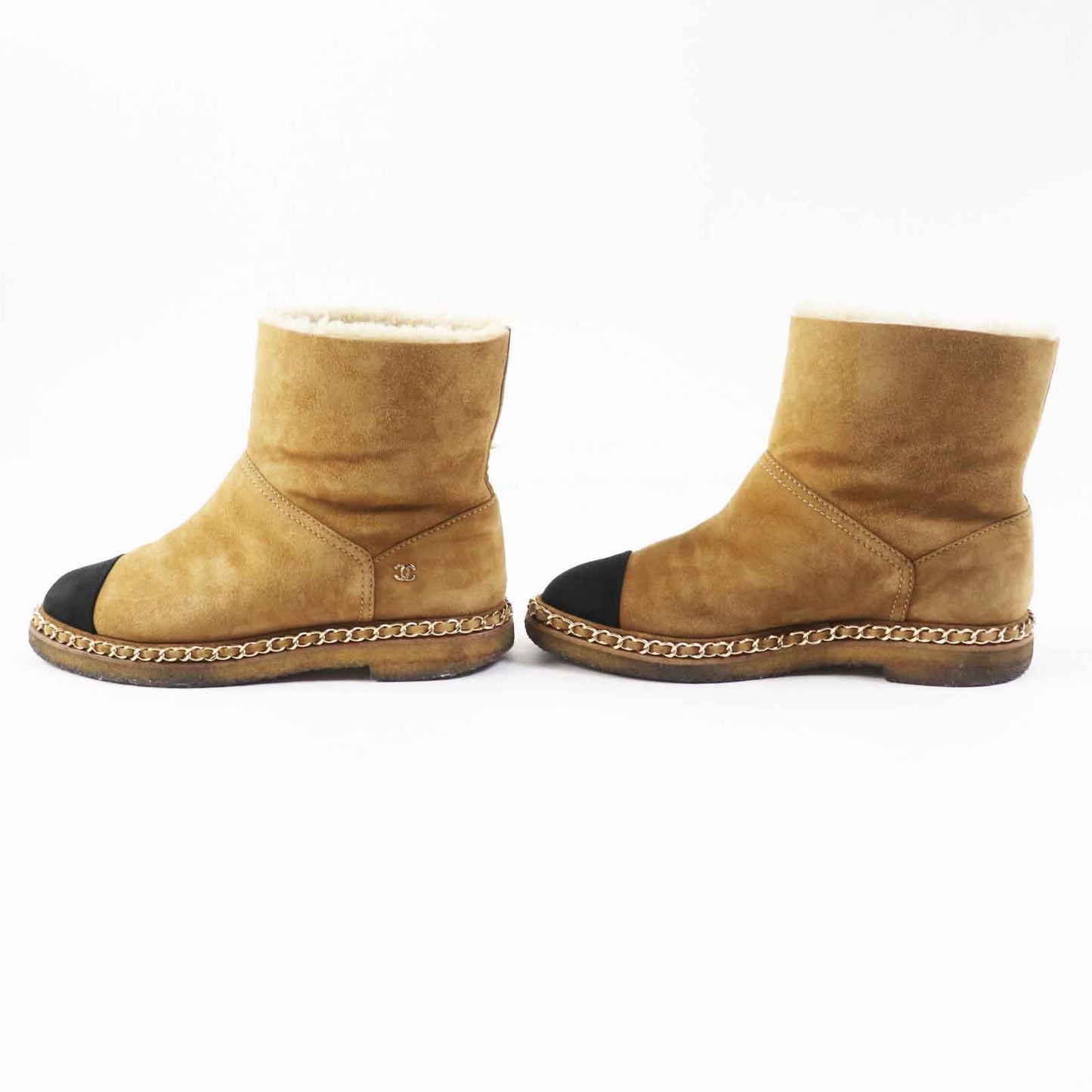 CHANEL short boots 18B G34113 Main: suede leather, Main: mouton Brown black Women 37