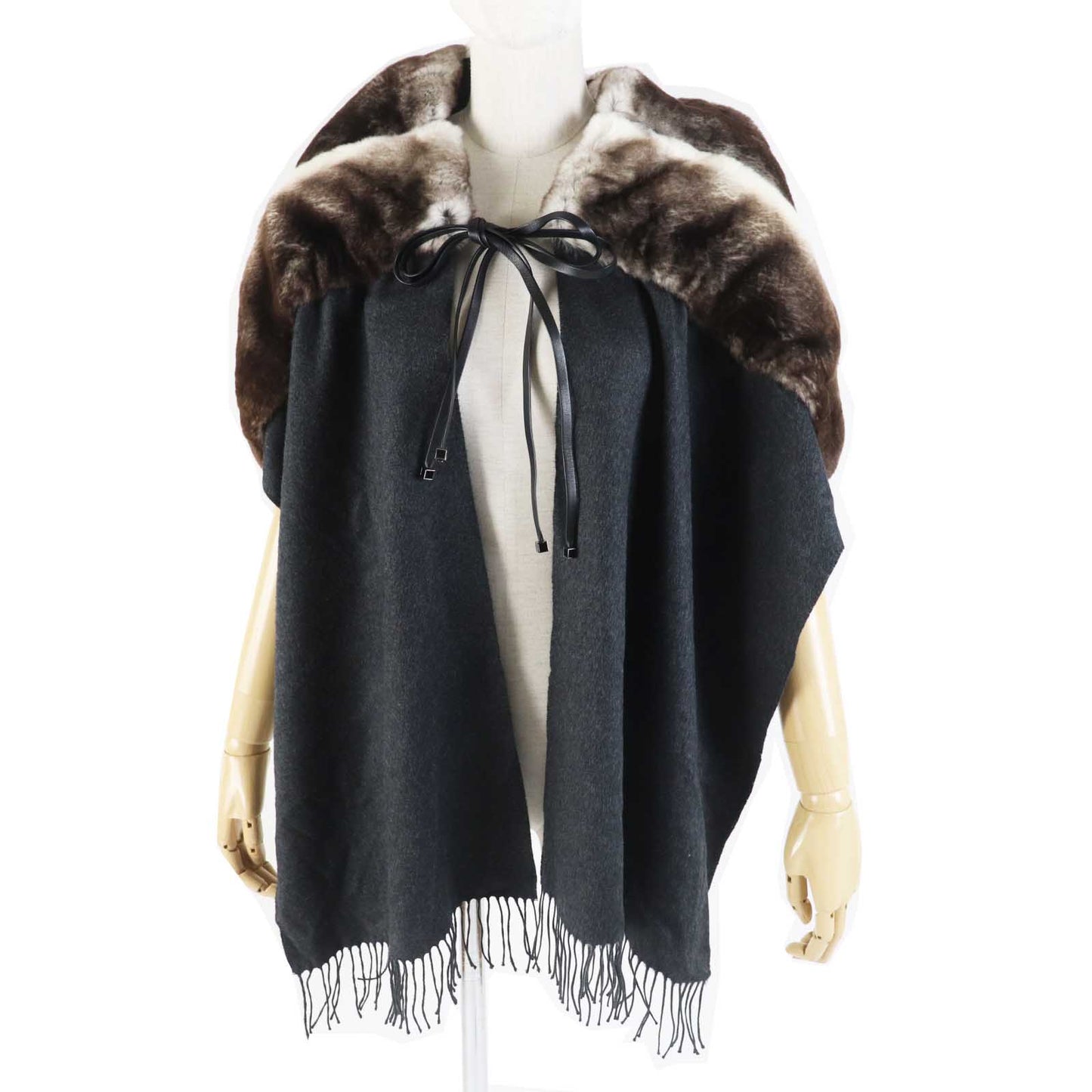 FENDI Scarf FVG480 Main: Oligura, Part: Lamb leather, Lining: 100% silk, Part: 50% mohair, Part: 30% rayon Brown gray Women