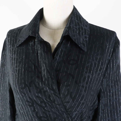 CHANEL Long sleeve shirt 23P P74411 Outer material: 97% silk, Outer material: 3% polyester Black Silver Women 40