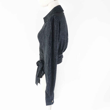 CHANEL Long sleeve shirt 23P P74411 Outer material: 97% silk, Outer material: 3% polyester Black Silver Women 40