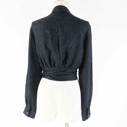 CHANEL Long sleeve shirt 23P P74411 Outer material: 97% silk, Outer material: 3% polyester Black Silver Women 40