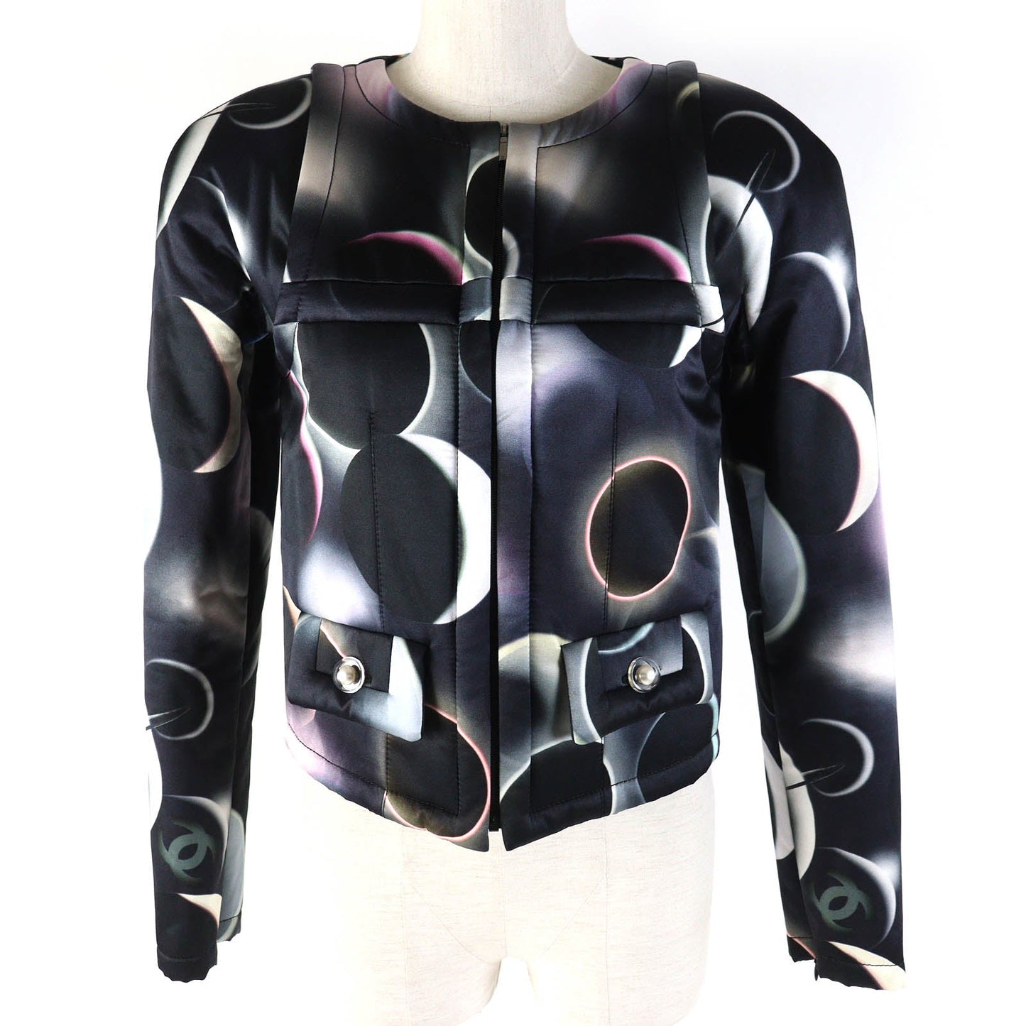 CHANEL No color jacket P57584 Outer: 68% rayon, Outer: 32% silk, Lining: 100% silk, Filling: 100% polyester Black multicolor Women 34