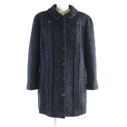 CHANEL coat 02A P19979 Outer: 75% wool, Outer: 20% mohair, Outer: 5% nylon, Lining: 95% silk, Lining: 5% elastane (polyurethane) Navy type Women 46