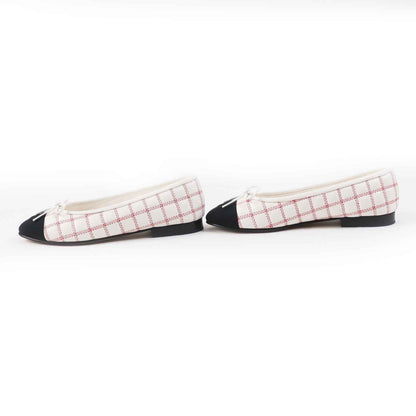 CHANEL Ballet shoes 24P G45591 Main: Lambskin Black white red ballerina Women 36