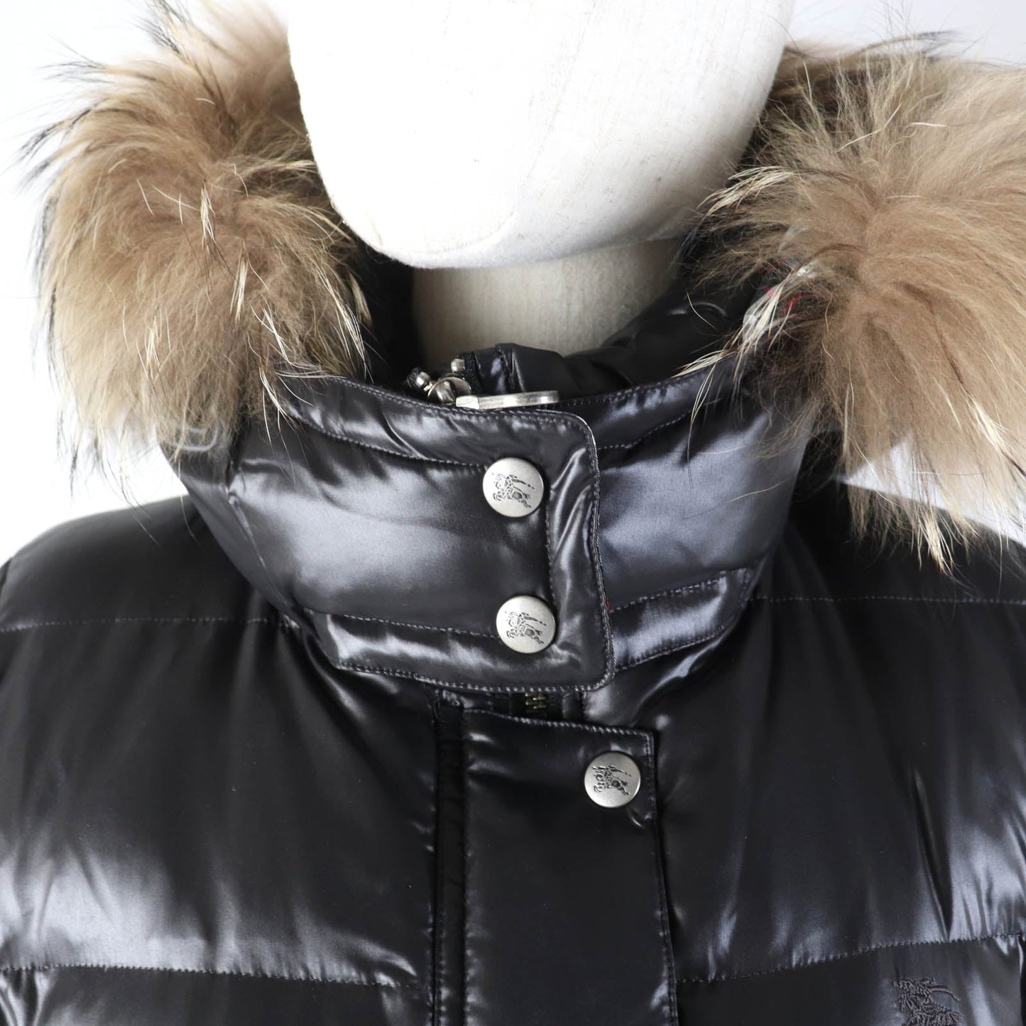 BURBERRY BLUE LABEL Down jacket FCF16-620-09 Main: 100% nylon, Part: 100% polyester, Fur: raccoon, Filling: 90% down, Filling: 10% feather Black type Women 38