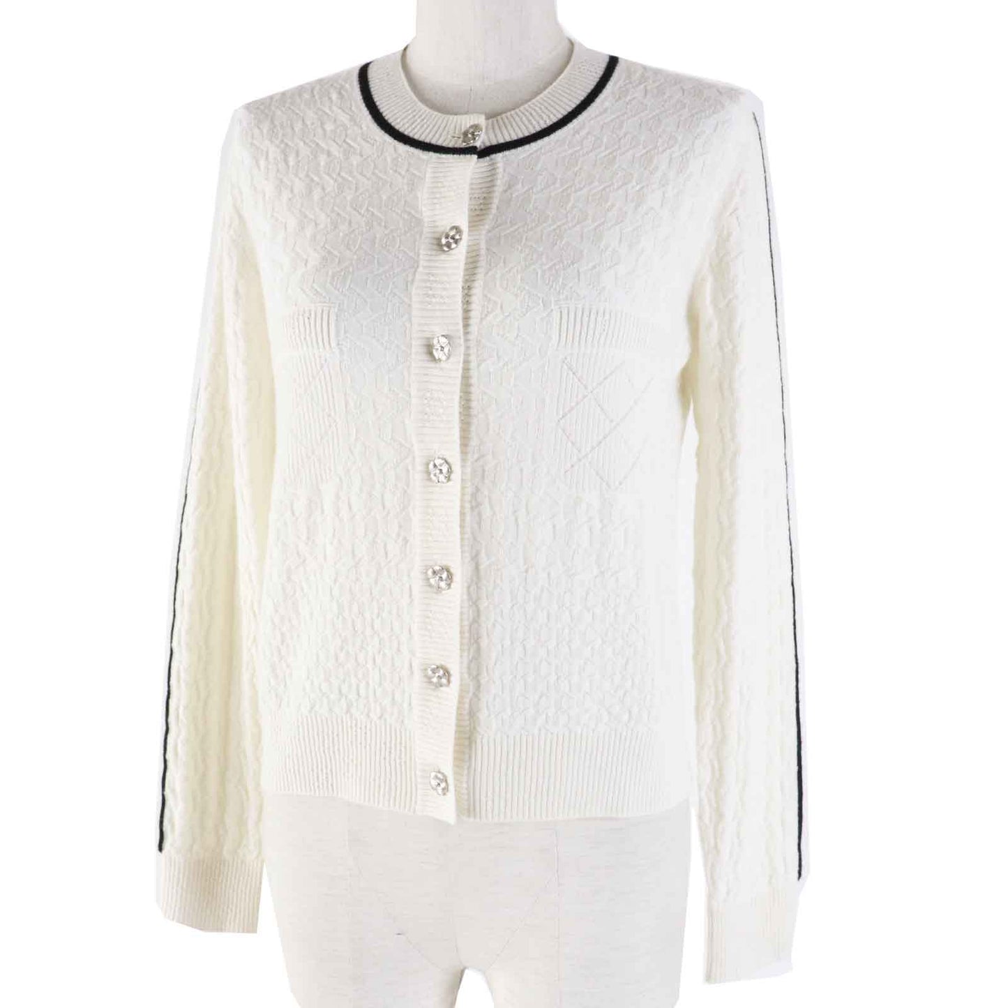 CHANEL cardigan P75662 Outer material: 95% cashmere, Outer material: 5% polyester White x black Women 36
