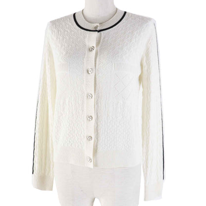 CHANEL cardigan P75662 Outer material: 95% cashmere, Outer material: 5% polyester White x black Women 36