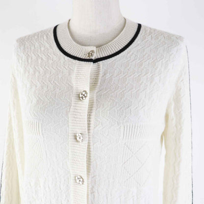 CHANEL cardigan P75662 Outer material: 95% cashmere, Outer material: 5% polyester White x black Women 36