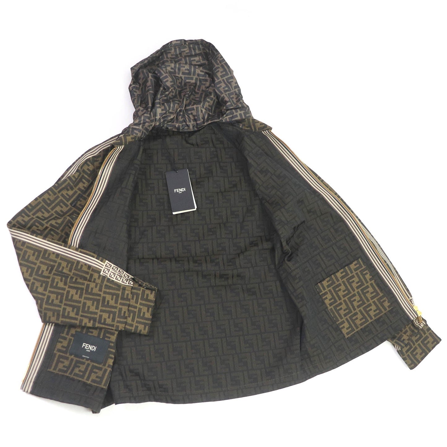 FENDI Mountain Hoodie FW0956 Outer material: 62% polyester, Outer material: 33% cotton, Outer material: 5% acrylic, Lining: 100% polyester, Part: 100% polyurethane Brown mens 44