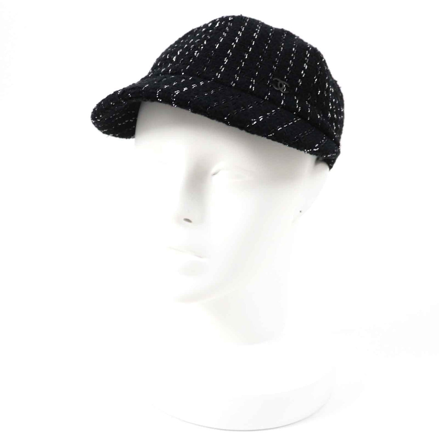 CHANEL Casquette 23P Outer: 82% cotton, Outer: 18% polyester, Lining: 100% cotton, Part: 100% metal Black Silver Women M