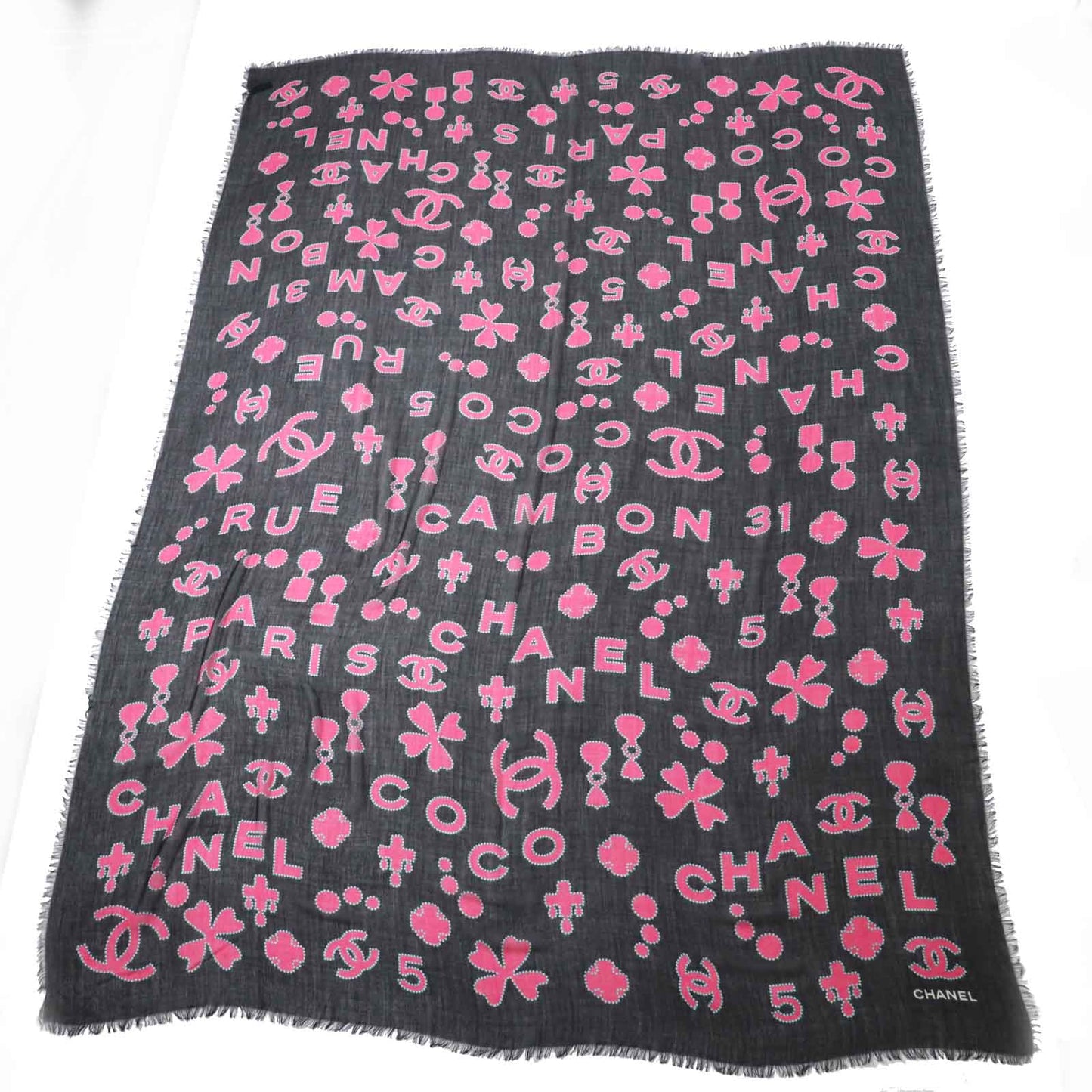 CHANEL scarf Main: 80% cashmere, Main: 20% silk Black pink Women