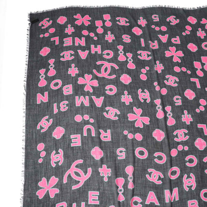 CHANEL scarf Main: 80% cashmere, Main: 20% silk Black pink Women