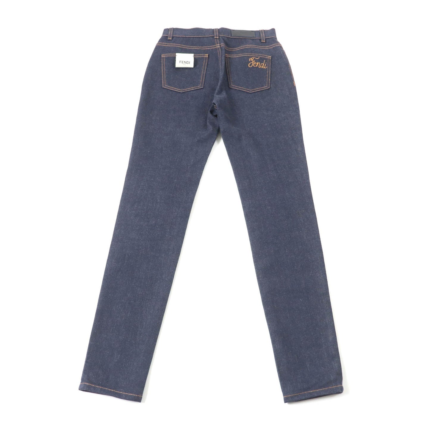 FENDI Denim pants FLP673 Main: 98% cotton, Main: 2% polyurethane, Part: leather, Part: polyester Indigo Women 38