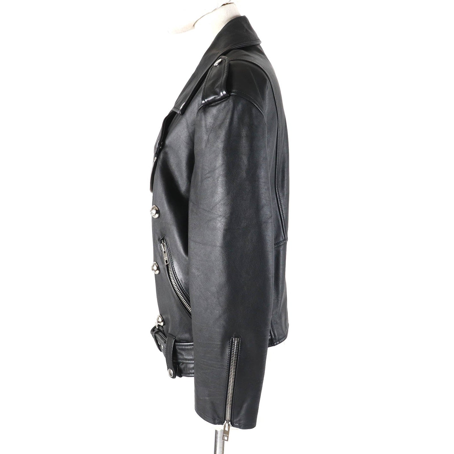 CELINE Jacket 2EG91599E Outer: Cowhide, Lining: 100% Cupra, Filling: 100% Polyester black LOOSE BIKER JACKET Women 34