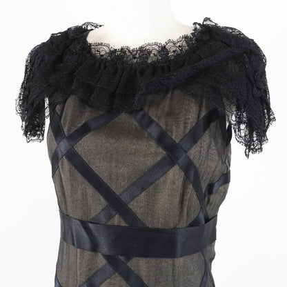 CHANEL one piece 07P P30570 Main: 100% silk, Part: 100% silk Black beige Women 38