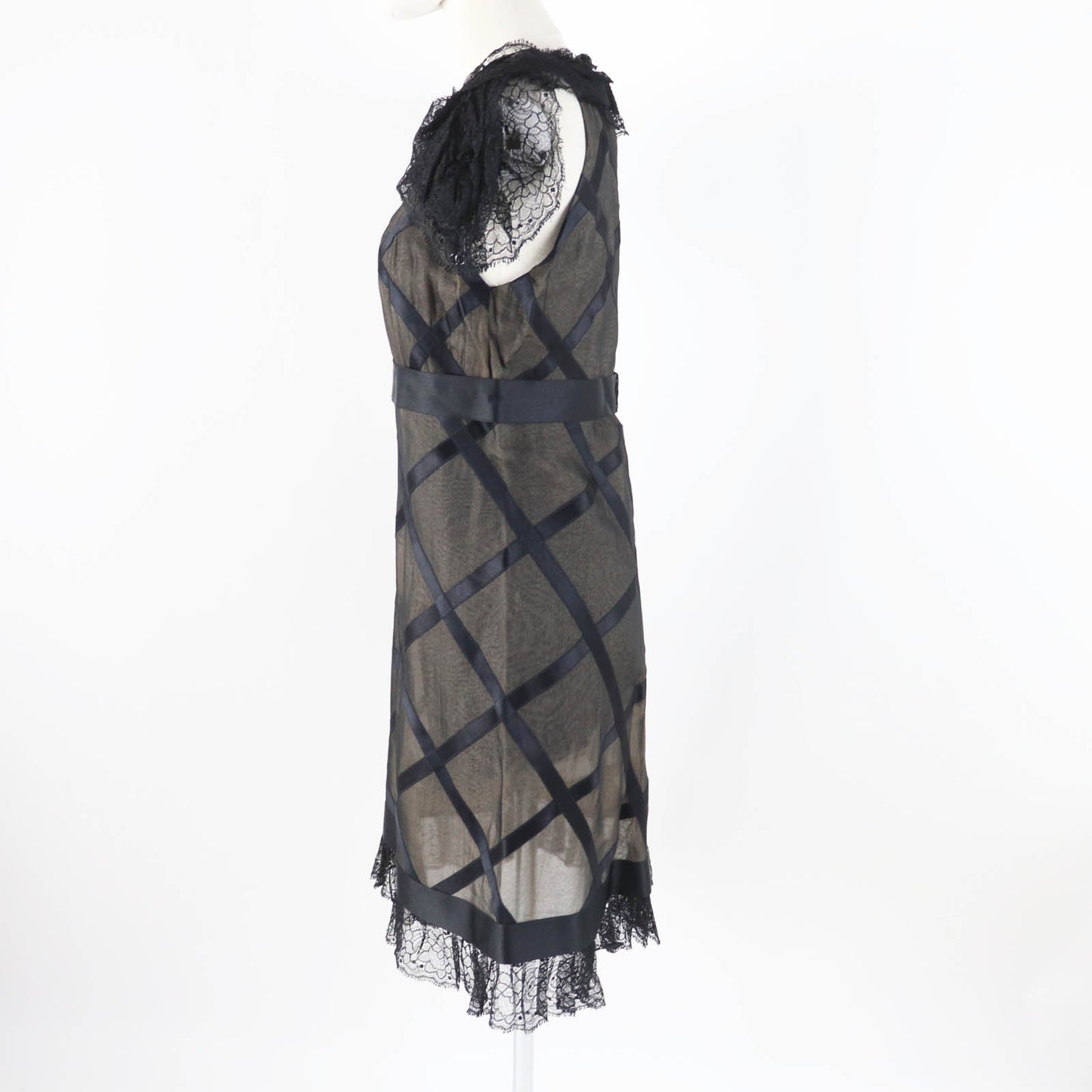 CHANEL one piece 07P P30570 Main: 100% silk, Part: 100% silk Black beige Women 38