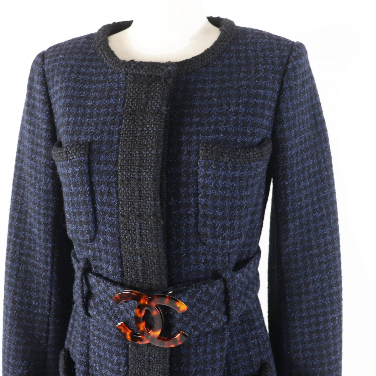 CHANEL coat P57229 Outer: 80% wool, Outer: 14% nylon, Outer: 6% rayon, Lining: 100% silk, Part: 62% wool Black navy Women 34