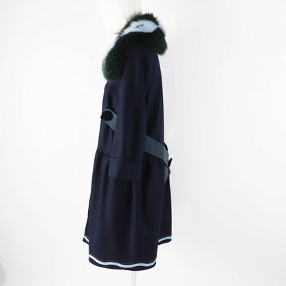 FENDI coat FF8246 Outer: 87% wool, Outer: 10% cashmere, Outer: 3% polyurethane, Lining: 100% silk, Fur: fox Navy Women 40