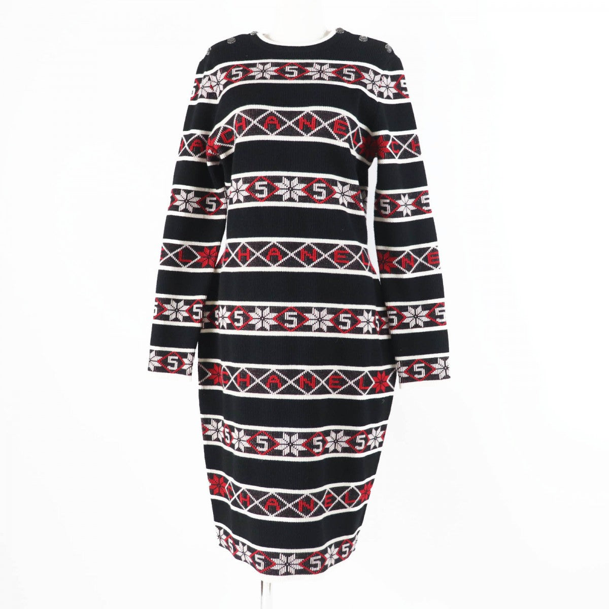 CHANEL one piece 19K P62575 Main: 80% cashmere, Main: 20% polyamide Black red white Women 42