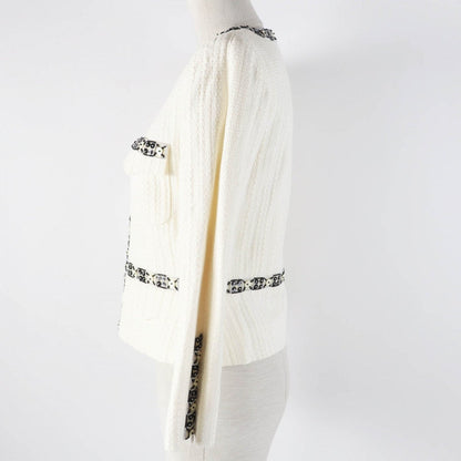 CHANEL Jacket 03P P21247 Outer: 56% cotton, Outer: 44% linen, Lining: 95% silk, Lining: 5% elastane (polyurethane) Ivory black Women 38