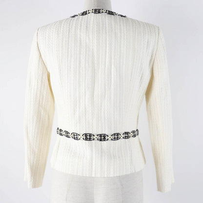 CHANEL Jacket 03P P21247 Outer: 56% cotton, Outer: 44% linen, Lining: 95% silk, Lining: 5% elastane (polyurethane) Ivory black Women 38