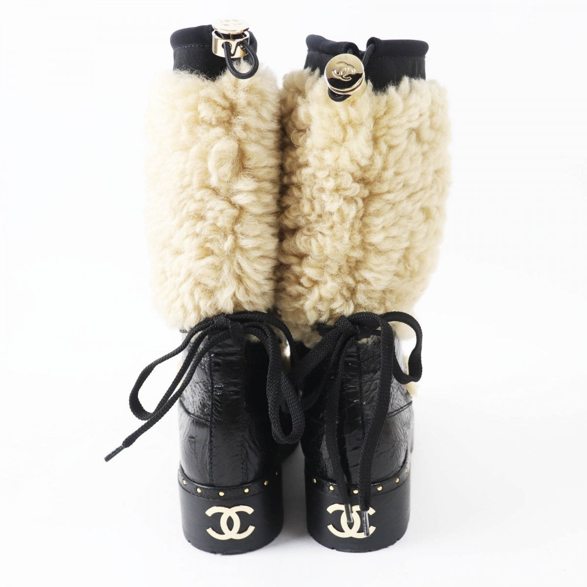CHANEL boots 20B G35157 Main: Leather, Part: Mouton Black beige Women 37
