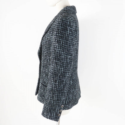 CHANEL tailored jacket 22B P73315 Outer material: 67% cotton, Outer material: 14% polyamide (nylon), Outer material: 13% wool, Outer material: 3% alpaca, Outer material: 3% polyester black turquoise Women 38