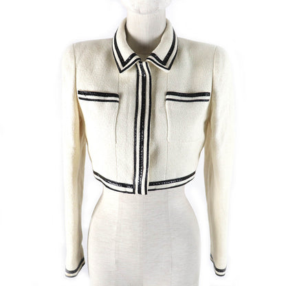 CHANEL Jacket 95P P04690 Outer: 100% cotton, Lining: 95% silk, Lining: 5% other Ivory black Women 36