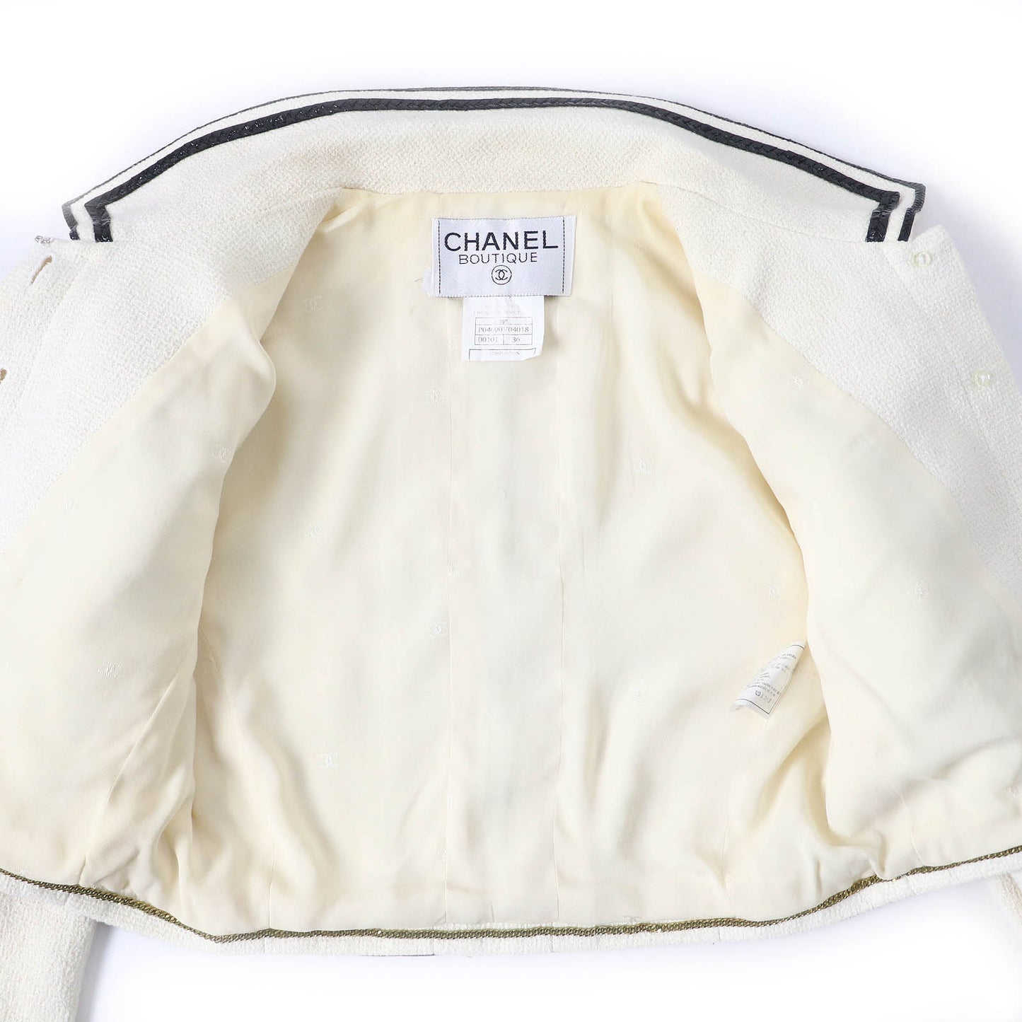 CHANEL Jacket 95P P04690 Outer: 100% cotton, Lining: 95% silk, Lining: 5% other Ivory black Women 36