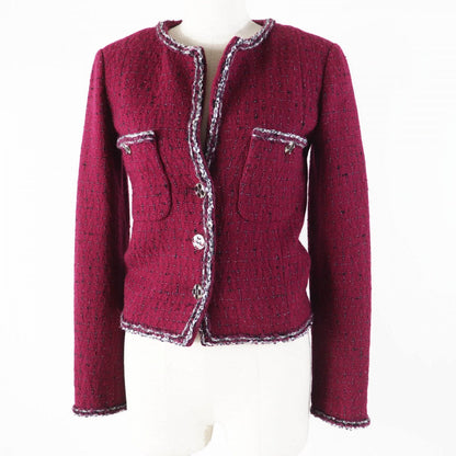 CHANEL Jacket 22A P73183 Outer: 98% wool, Outer: 2% viscose (rayon), Lining: 100% silk Burgundy Black White Women 34