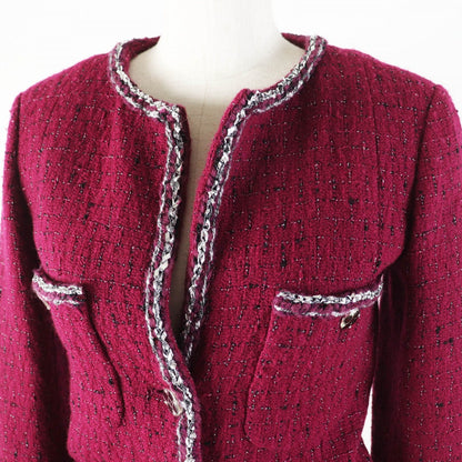 CHANEL Jacket 22A P73183 Outer: 98% wool, Outer: 2% viscose (rayon), Lining: 100% silk Burgundy Black White Women 34