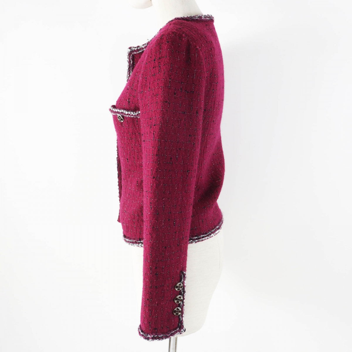 CHANEL Jacket 22A P73183 Outer: 98% wool, Outer: 2% viscose (rayon), Lining: 100% silk Burgundy Black White Women 34