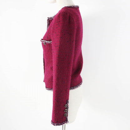 CHANEL Jacket 22A P73183 Outer: 98% wool, Outer: 2% viscose (rayon), Lining: 100% silk Burgundy Black White Women 34